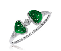 缅甸天然满绿翡翠「如意」配钻石手镯