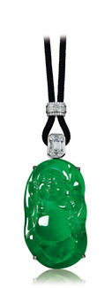 珍罕的 缅甸天然满绿翡翠「佛公」配钻石吊坠
