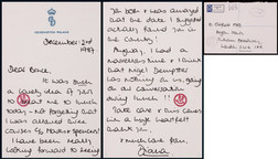 “英国最美王妃”戴安娜（Diana Spencer）亲笔信，附原信封及证书