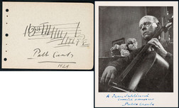 “大提琴之父” 卡萨尔斯（Pablo Casals）亲笔签名照及手书巴赫《C大调第三号大提琴组曲》乐谱，附证书