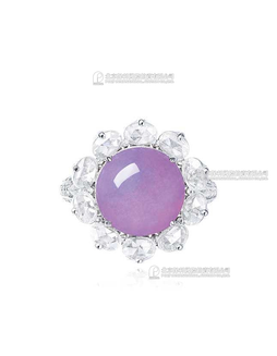 天然紫羅蘭翡翠蛋面配鉆石戒指