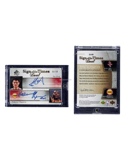 2005-06赛季 Upper Deck SP Authentic系列 姚明（Yao Ming）哈基姆·奥拉朱旺（Hakeem Olajuwon）双人签字球星卡，限量50张