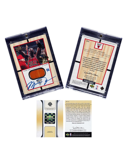 1999-00赛季 Upper Deck系列 迈克尔·乔丹（Michael Jordan）回购总决赛地板实物签字球星卡，限量6张，附Upper Deck证书