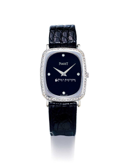 伯爵 精美，女装白金镶钻石方形机械腕表，黑色缟玛瑙表盘，型号92510，年份约1980