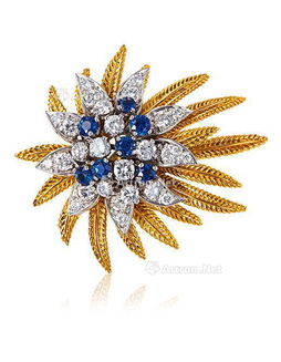 卡地亚设计 Cartier 钻石及蓝宝石「花卉」胸针/吊坠