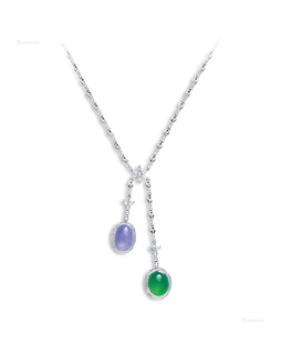 缅甸天然紫罗兰及满绿翡翠配钻石项链