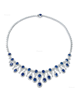 25颗总重约29.60克拉缅甸皇家蓝蓝宝石配钻石项链 未经加热
