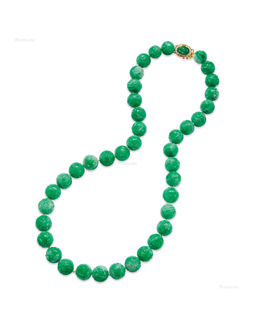 缅甸天然翡翠雕花圆珠项链 约12.84-11.30mm
