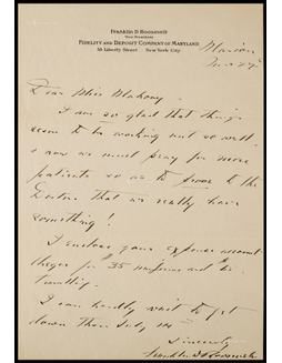 “美国最伟大总统之一”富兰克林·罗斯福（Franklin D. Roosevelt）致私人理疗师的亲笔信