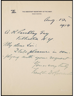 “美国最伟大总统之一”富兰克林·罗斯福（Franklin D. Roosevelt）亲笔信