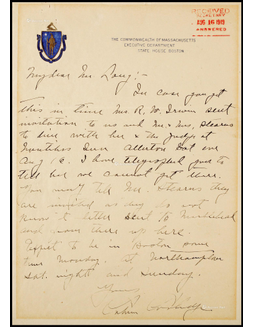 “美国第三十任总统”卡尔文·柯立芝（Calvin Coolidge）亲笔信