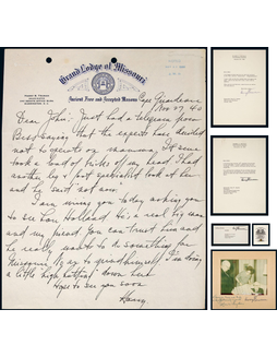 “二战终结者”哈里·杜鲁门（Harry S. Truman）致财政部长施耐德有关共济会的信札、手稿及签名照等一组，附原信封及证书