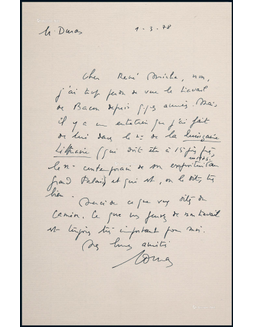 “法国著名女作家”玛格丽特·杜拉斯（Marguerite Duras）亲笔信，附证书