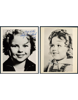 “美国著名童星”秀兰·邓波儿（Shirley Temple）亲笔签名赠言照一组共2张，附证书