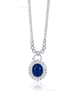12.64克拉缅甸「皇家蓝」蓝宝石配钻石戒指项链两用，未经加热