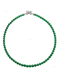 缅甸天然满绿翡翠珠配钻石项链