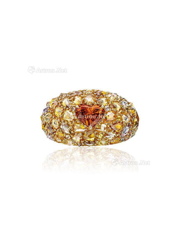 深彩棕黄橙色钻石配钻石戒指