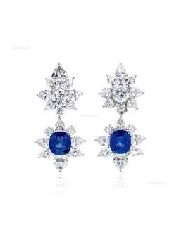 海瑞·温斯顿设计 6.54及6.24克拉克什米尔蓝宝石配钻石耳环，未经加热
