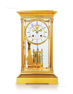 雷宾 精美，铜镀金机械座钟，备整点半点报时及八音盒功能