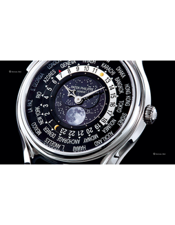 百达翡丽 非常精美罕见，限量版白金世界时间自动腕表，备月相显示，为庆祝品牌175周年而制，原厂双封状态