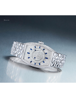 法穆兰 精美，白金镶钻石及蓝宝石酒桶形自动链带腕表