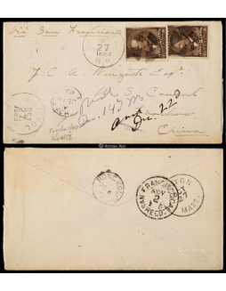 1883年美国寄福州进口封，贴美国5分邮票两枚