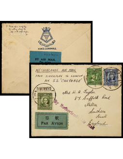 1934年上海寄英国经荷兰航空公司航空封，贴伦敦版孙中山像2分、20分各一枚，烈士像5分一枚