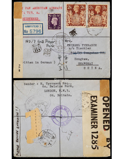 1941年4月26日英国经美国（两洋航线）寄上海航空挂号封