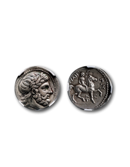 古希腊马其顿王国菲利普二世宙斯头像四德拉克马银币一枚