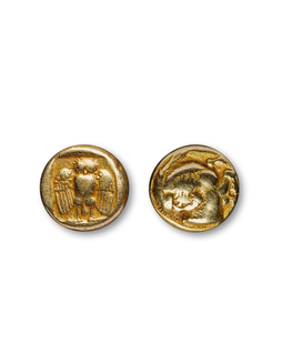 古希腊米蒂利尼城邦猫头鹰琥珀金币一枚