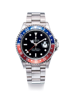 劳力士  精美，精钢两地时间自动链带腕表，备日期显示，「GMT Master II」，“Pepsi”筷子面，型号16710，年份约2007，附原厂证书