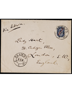 1907年北京寄英国赫德亲笔西式封，贴俄国在华客邮斜盖“KRITA”邮票10戈币一枚