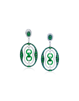 CARNET设计 缅甸天然翡翠环配钻石及祖母绿耳环
