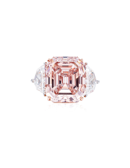 12.62克拉彩橙粉色钻石配钻石戒指