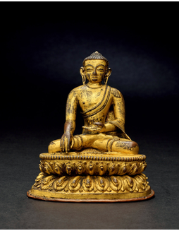 尼泊尔马拉王朝铜鎏金释迦牟尼佛像