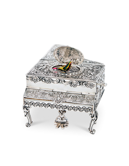 欧洲 银质雕花钢琴鸟音盒