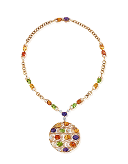 宝格丽设计「Astrale系列」 彩色宝石配钻石项链