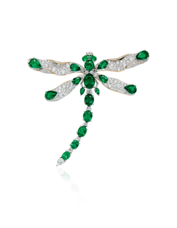 总重8.93克拉赞比亚艳绿色祖母绿配钻石「蜻蜓」胸针