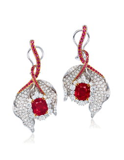 3.91及3.83克拉缅甸「艳红色」尖晶石配钻石耳环，未经加热