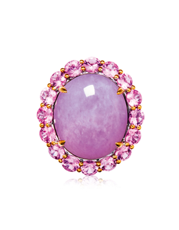 缅甸天然紫罗兰翡翠蛋面配钻石及粉色蓝宝石戒指