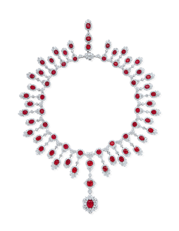 总重80.21克拉缅甸抹谷「鸽血红」红宝石配钻石项链，未经加热