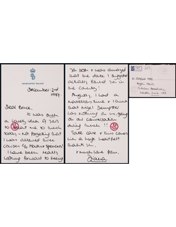 “英国最美王妃”戴安娜（Diana Spencer）亲笔信，附原信封及证书