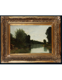 印象派鼻祖、法国著名巴比松画家夏尔·弗朗索瓦·多比尼（Charles François Daubigny）布面油画《瓦兹河畔》，附证书