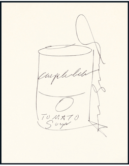 “波普艺术创始人”安迪·沃霍尔（Andy Warhol）亲笔手绘签名《金宝汤罐头》的简笔画，附证书