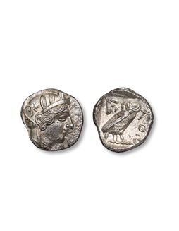 古希腊雅典城猫头鹰银币一枚
