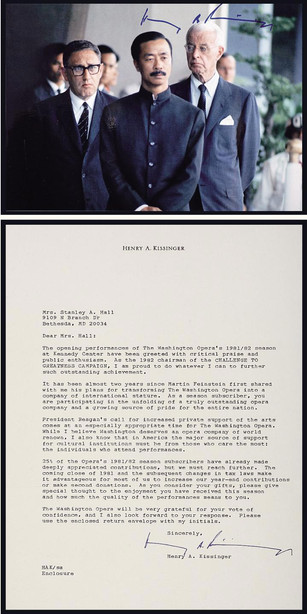 《美国国务卿》基辛格（Henry Alfred Kissinger）签名信及签名照片各一件