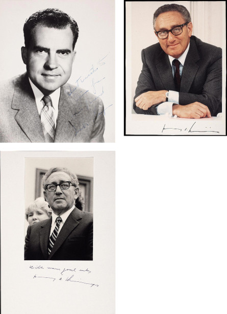 《访问新中国第一人》美国总统尼克松（Richard Milhous Nixon）与国务卿亨利基·辛格（Henry Alfred Kissinger）题字签名照片共3件