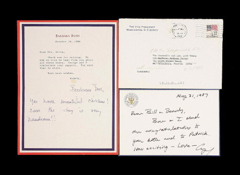 《美国总统》老布什（George H W Bush），《总统夫人》芭芭拉·皮尔斯·布什（Barbara Pierce Bush）亲笔信各一件