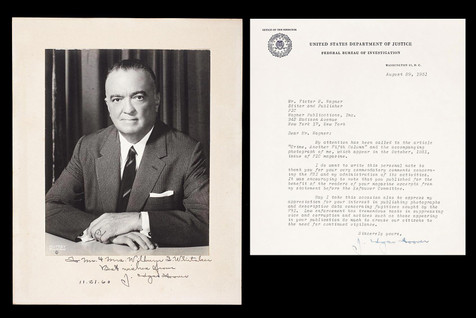 《FBI传奇局长》埃德加·胡佛（John Edgar Hoover）签名信、签名照各一件