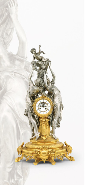 法国 拿破仑三世时期 铜鎏金镀银人物雕塑座钟